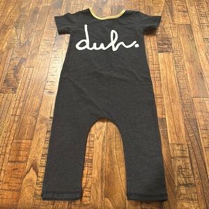 VGUC Rags Charcoal Grey Romper with “Duh” Graphic Design